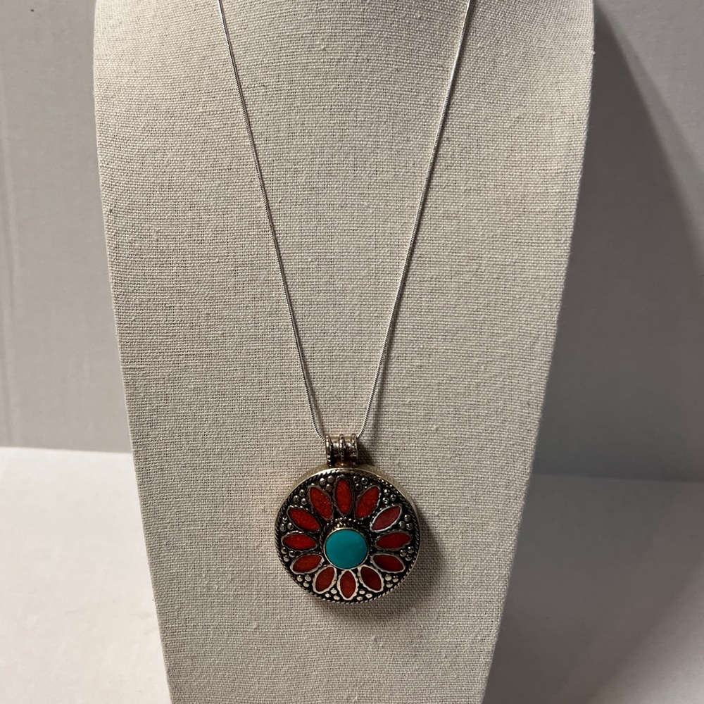 Vintage Tibetan Silver Tribal Theme Handcrafted Beaded Pendant